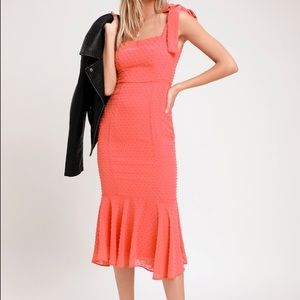 NWT LULU’S Bimini Coral Pink Tie Strap Midi Dress